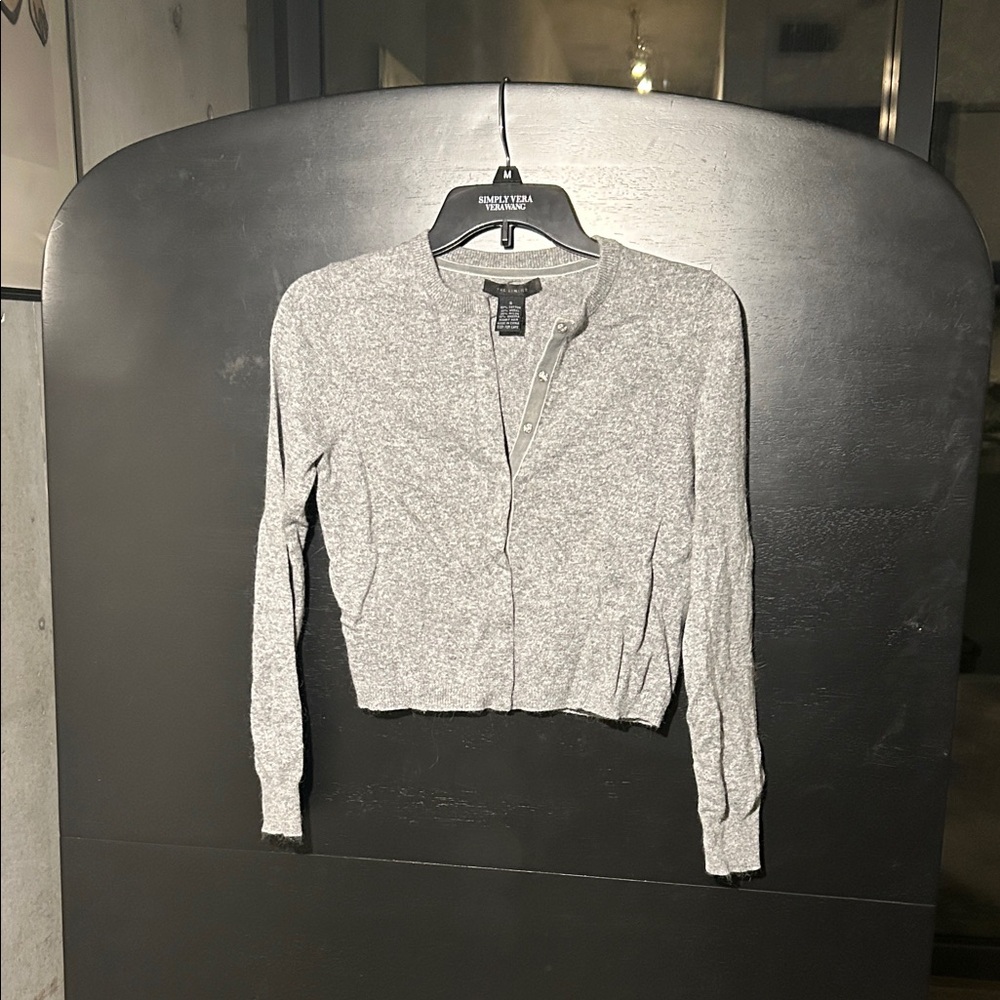 The Limited Light Gray Cropped Button-Up Cardigan